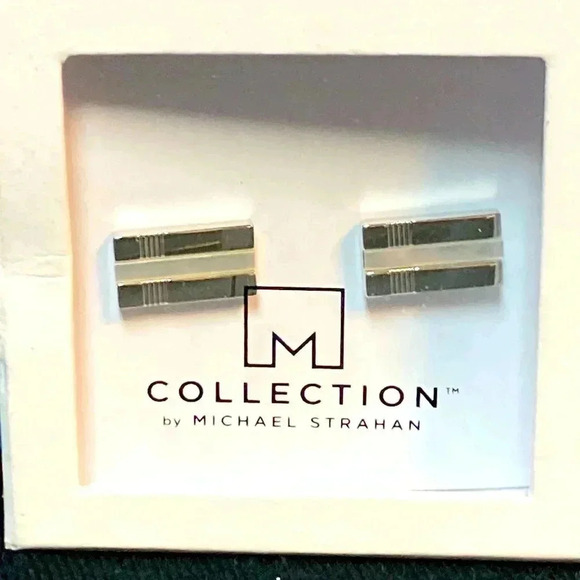 NEW M COLLECTION BY MICHAEL STRAHAN  BLACK AND SILVER CUFF LINKS - Picture 1 of 8